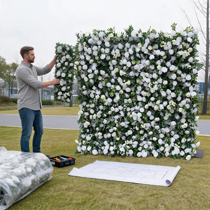 Roll Up Flower Wall Backdrop – 8x8ft with Zipper Portable Design