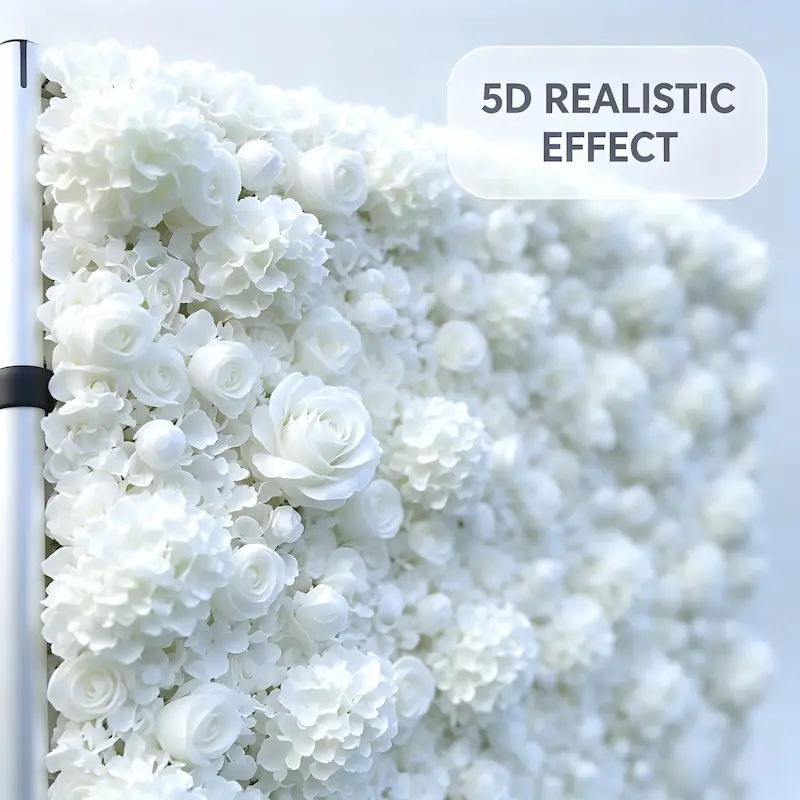 White Floral Backdrop – Artificial Flower Wall Photography Background（Studio Essential·Bulk Supply Available）