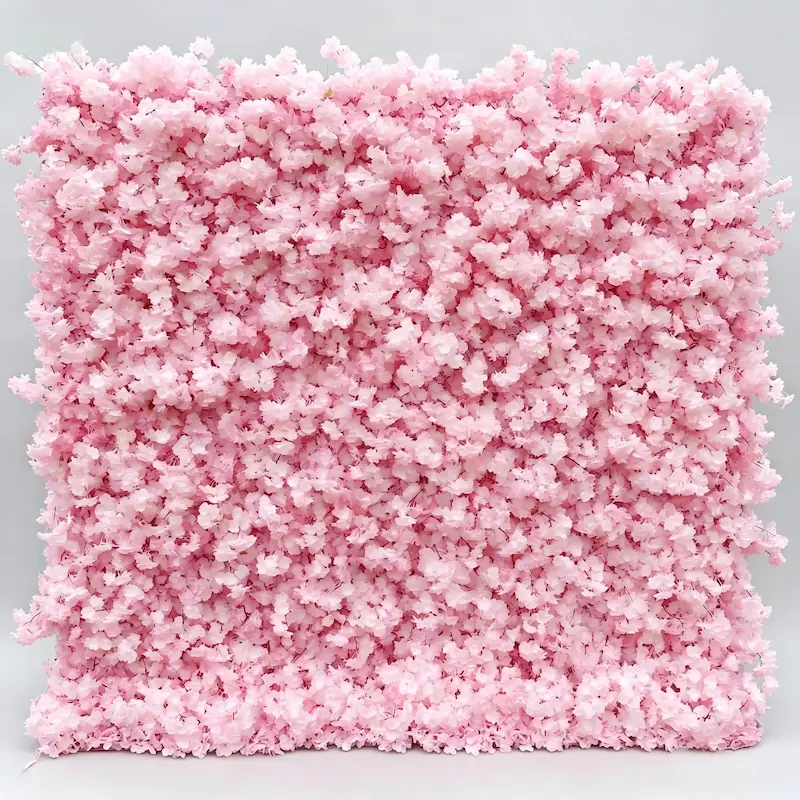 Sakura Artificial Flower Wall – Pink Wedding Backdrop Decor（Romantic Pink Floral Wall for Weddings & Proposals）