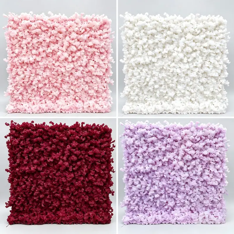 Sakura Artificial Flower Wall – Pink Wedding Backdrop Decor（Romantic Pink Floral Wall for Weddings & Proposals）