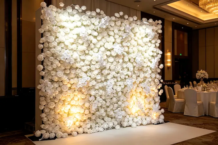 silk flower wall backdrop hotel banquet hall wedding reception