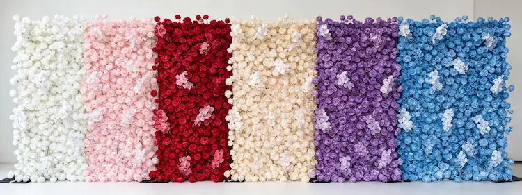 silk flower wall color options white pink red champagne