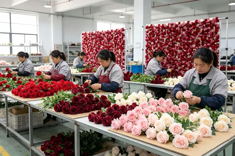 factory direct flower wall backdrop handcrafting production