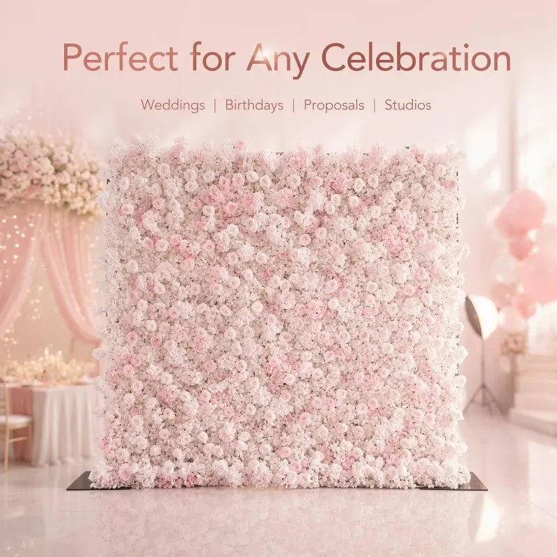 White Silk Artificial Flower Wall – 8x8ft Roll Up Backdrop