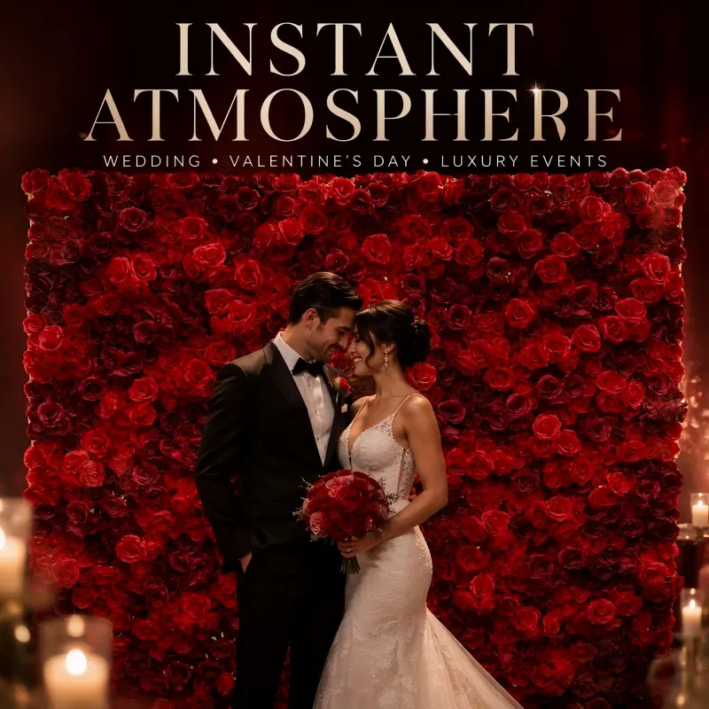 Dense Red Rose Flower Wall – Handmade Wedding Backdrop Wall