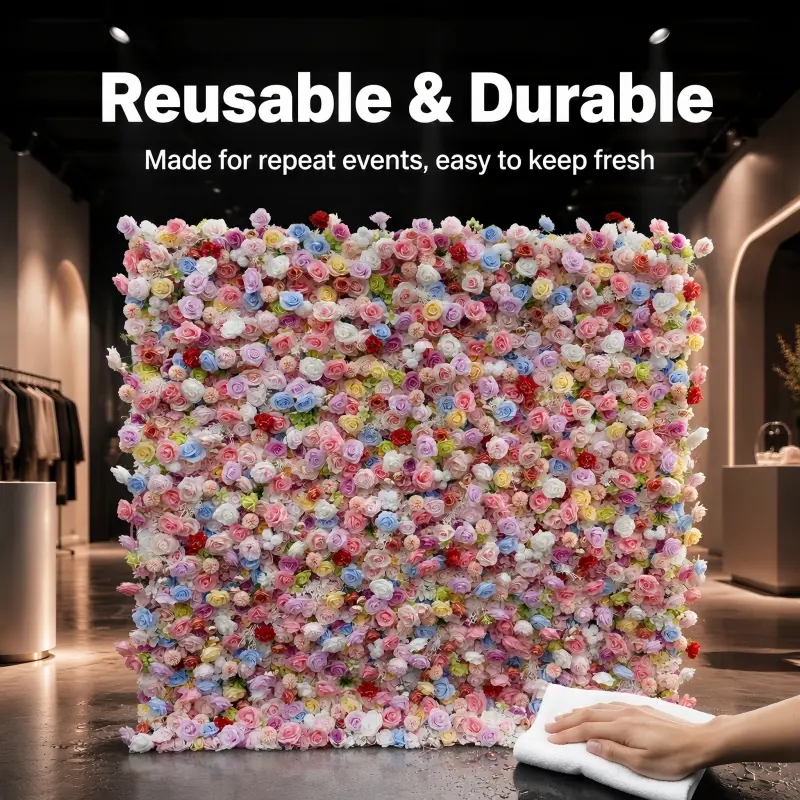 Colorful Mixed Flower Wall – Handmade Multicolor Event Backdrop
