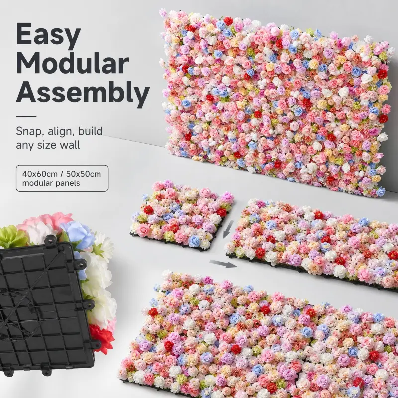 Colorful Mixed Flower Wall – Handmade Multicolor Event Backdrop