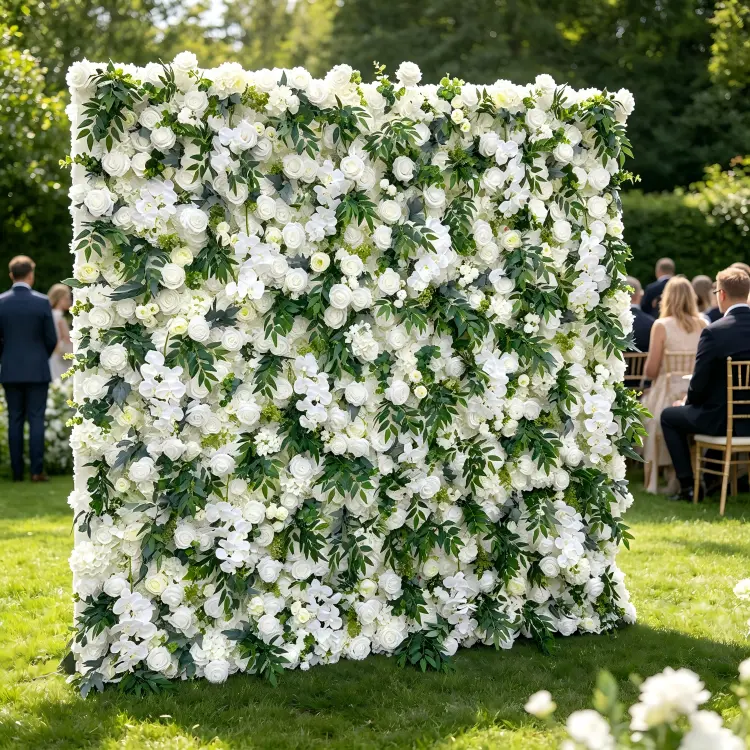 white green flower wall panel outdoor wedding backdrop