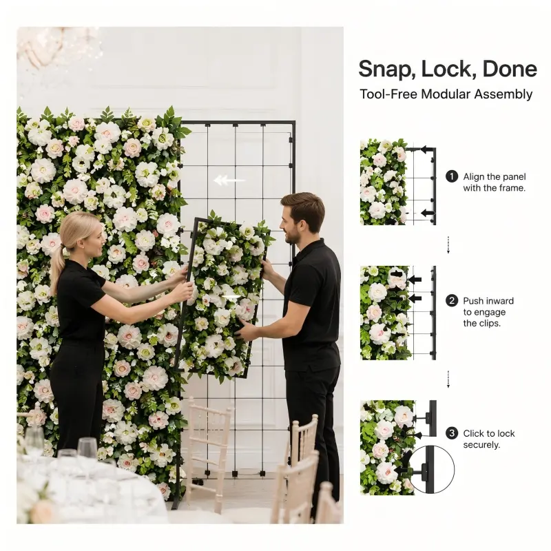 5D Flower Wall Backdrop – 3D Artificial Greenery Floral Wall
