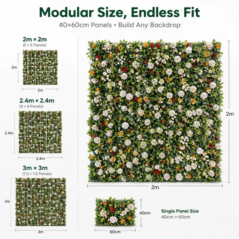 5D Flower Wall Backdrop – 3D Artificial Greenery Floral Wall