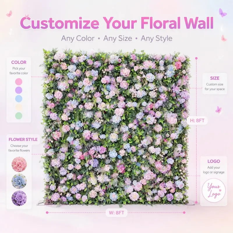 5D Flower Wall Backdrop – 3D Artificial Greenery Floral Wall