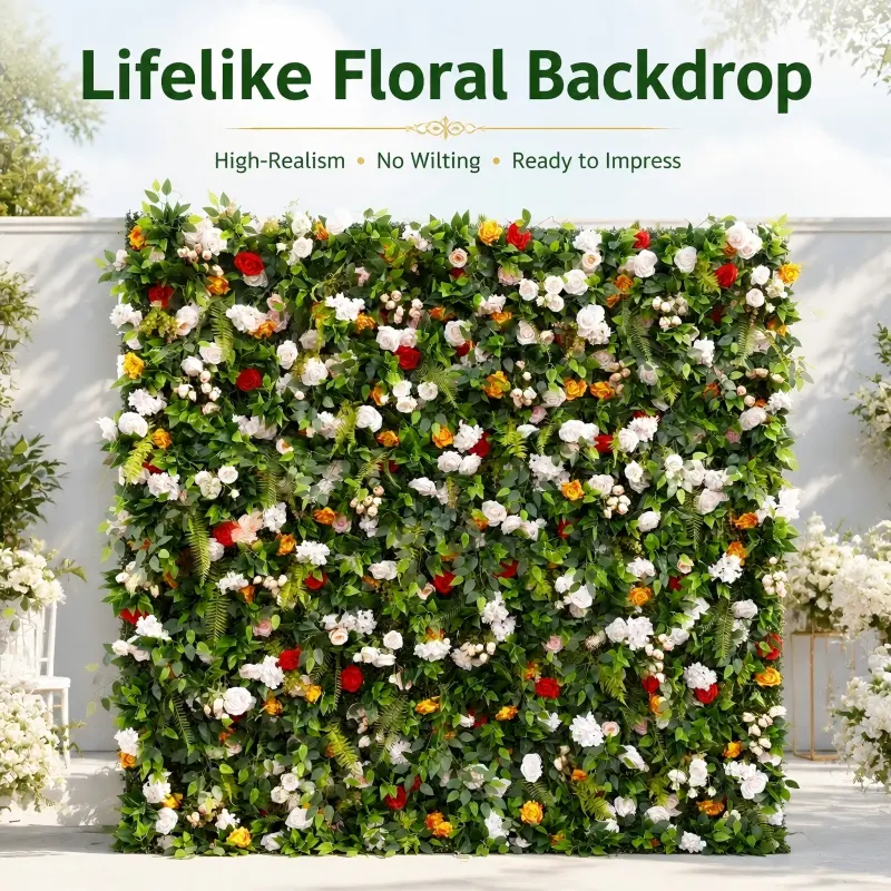 5D Flower Wall Backdrop – 3D Artificial Greenery Floral Wall