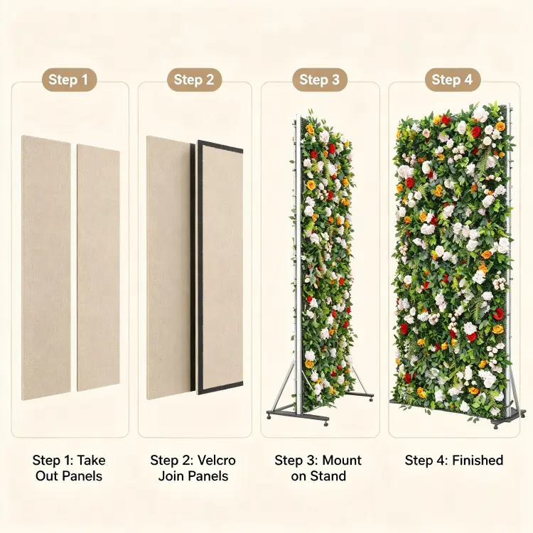 flower wall panel 4 step assembly guide quick setup