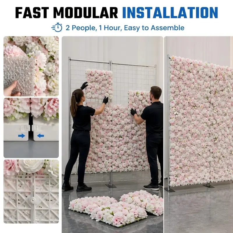 Pink White Gradient Flower Wall – Romantic Rose Wedding Backdrop