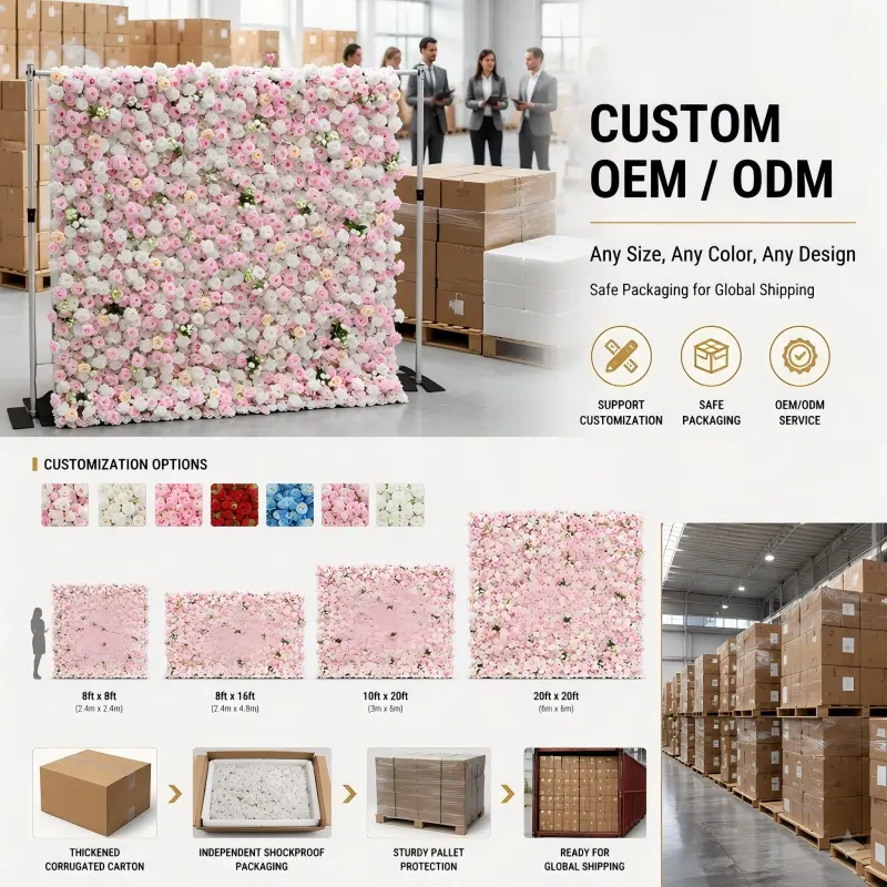 Pink White Gradient Flower Wall – Romantic Rose Wedding Backdrop