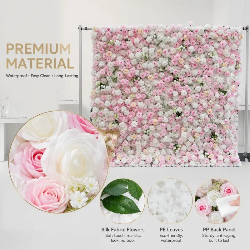 Pink White Gradient Flower Wall – Romantic Rose Wedding Backdrop