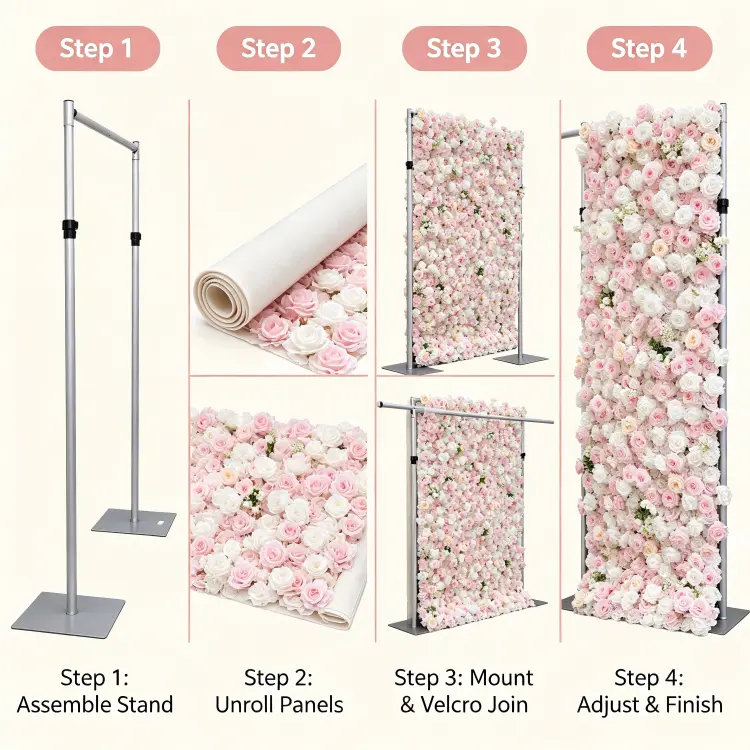 flower wall panel 4 step assembly guide quick setup