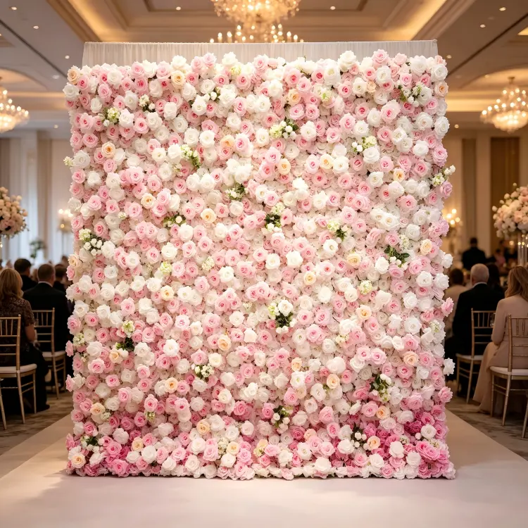 pink white gradient flower wall romantic wedding backdrop