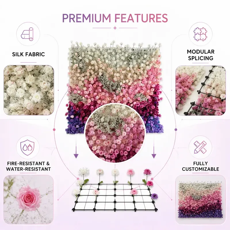 Foldable Flower Wall Backdrop with Stand – Portable Pink Purple Gradient
