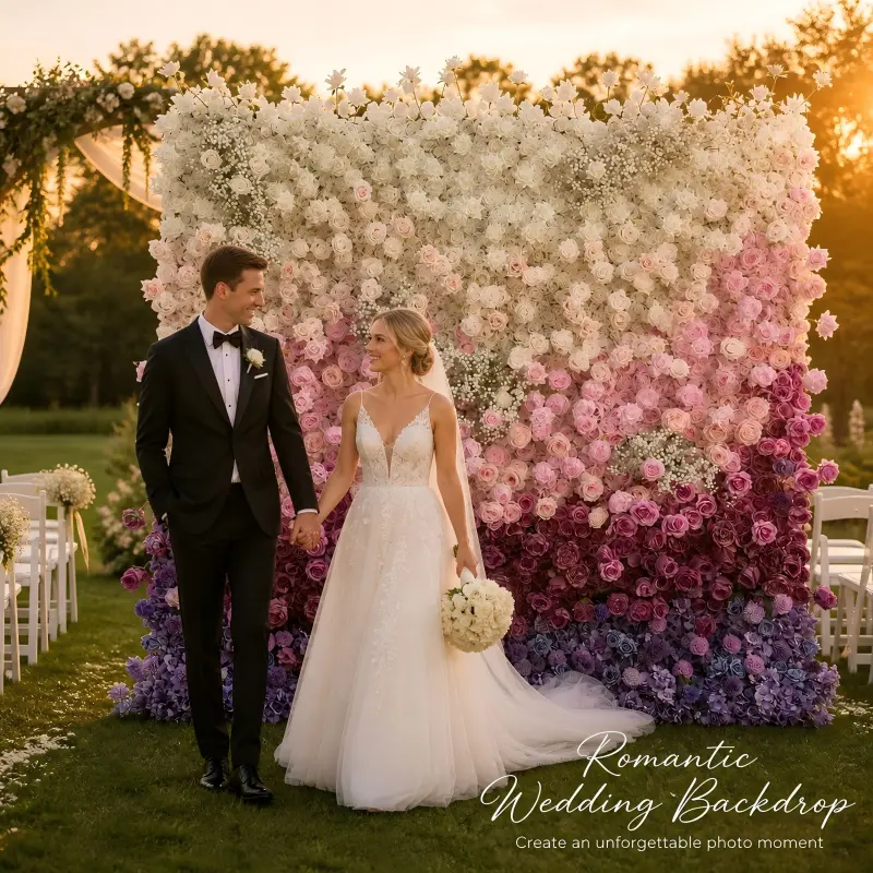 Foldable Flower Wall Backdrop with Stand – Portable Pink Purple Gradient