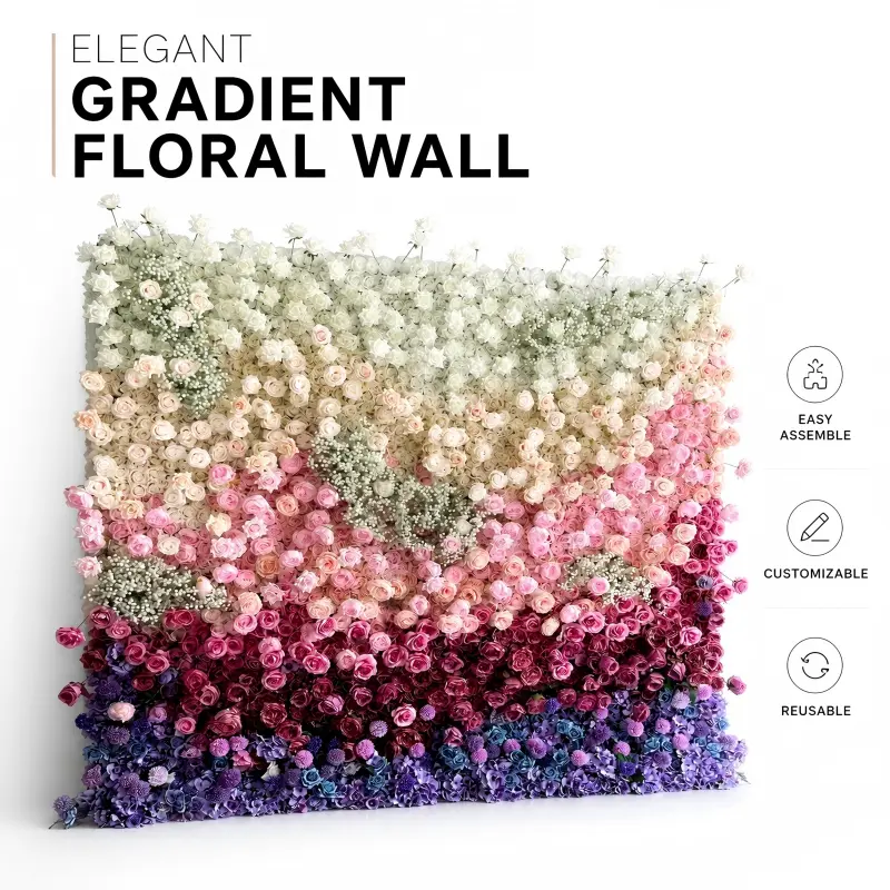 Foldable Flower Wall Backdrop with Stand – Portable Pink Purple Gradient