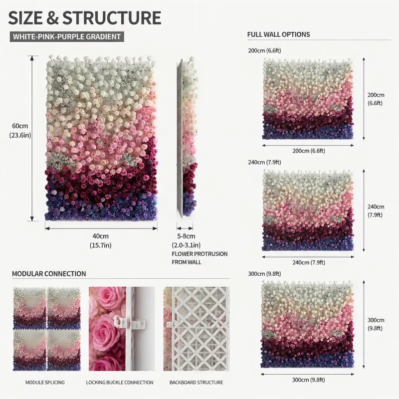 Foldable Flower Wall Backdrop with Stand – Portable Pink Purple Gradient