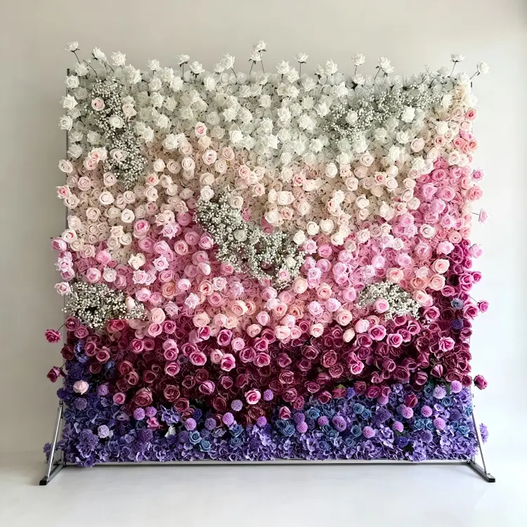 foldable flower wall front view full display with metal stand