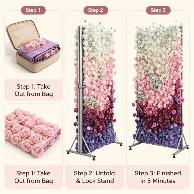foldable flower wall 3 step quick setup guide 5 minutes no tools