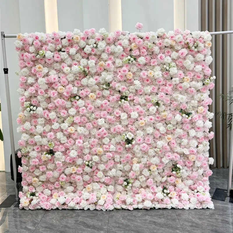 Pink White Gradient Flower Wall – Romantic Rose Wedding Backdrop