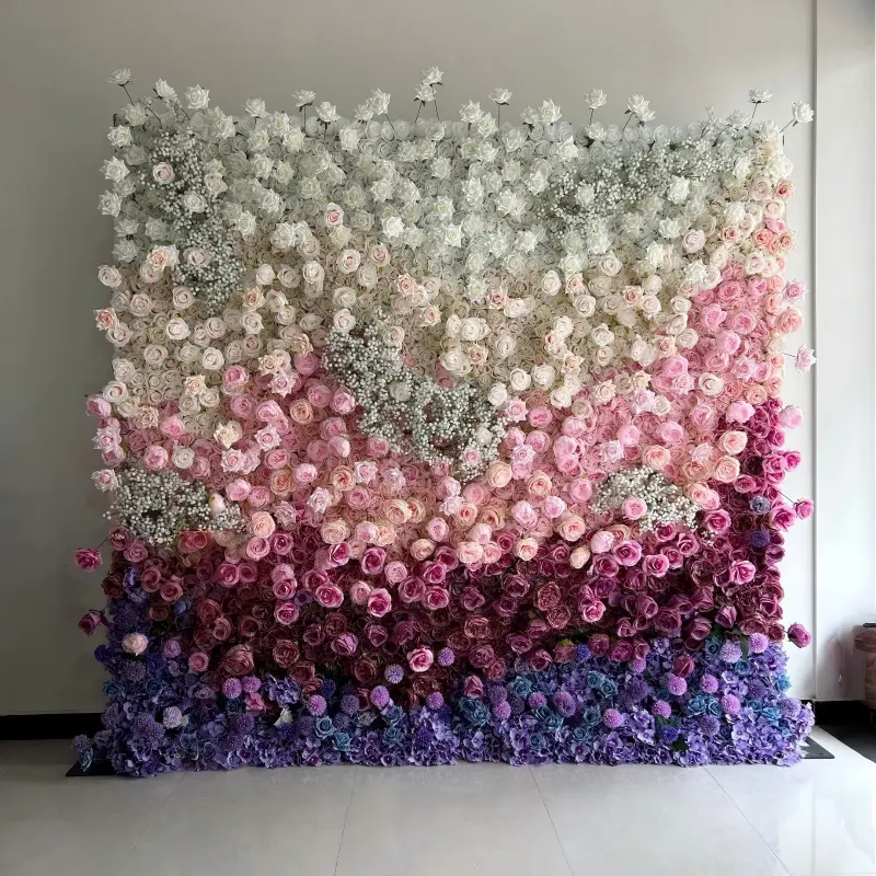 Foldable Flower Wall Backdrop with Stand – Portable Pink Purple Gradient