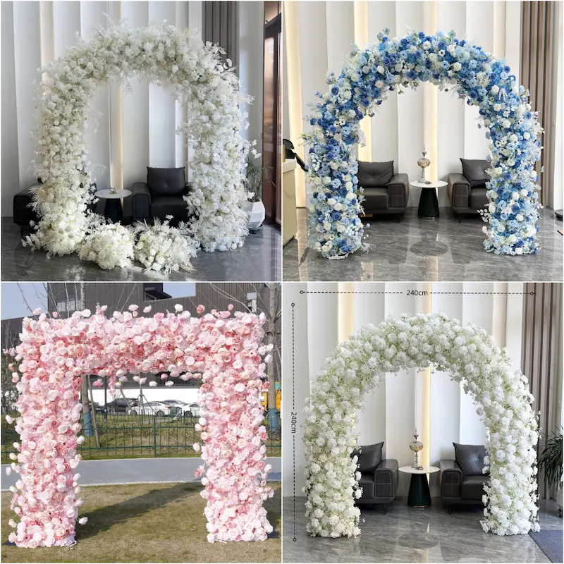 Mixed Pink Rose Flower Arch – Dense Floral Arch with Metal Stand for Wedding Ceremony