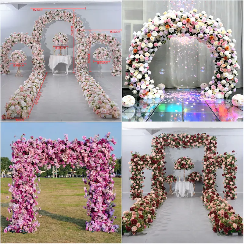 Mixed Pink Rose Flower Arch – Dense Floral Arch with Metal Stand for Wedding Ceremony