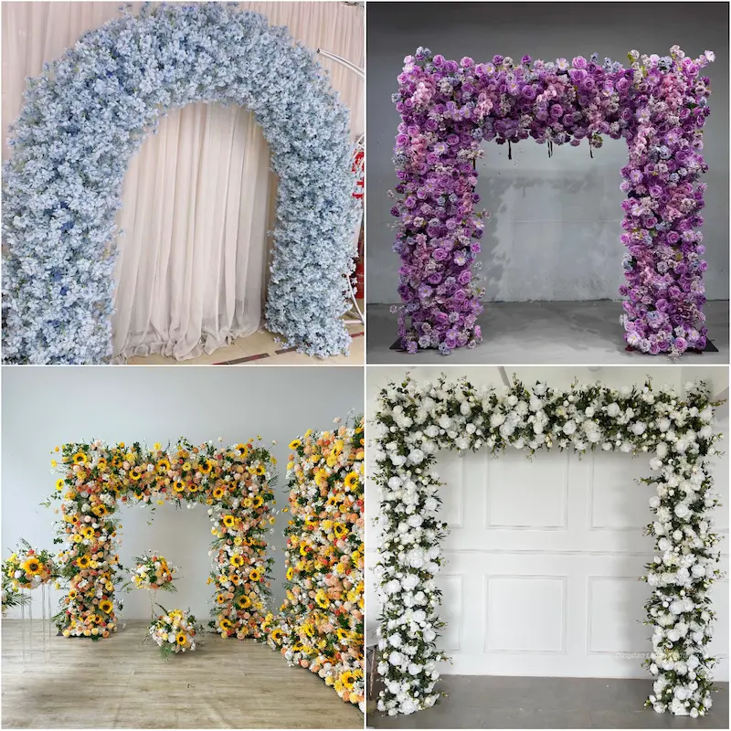 Mixed Pink Rose Flower Arch – Dense Floral Arch with Metal Stand for Wedding Ceremony