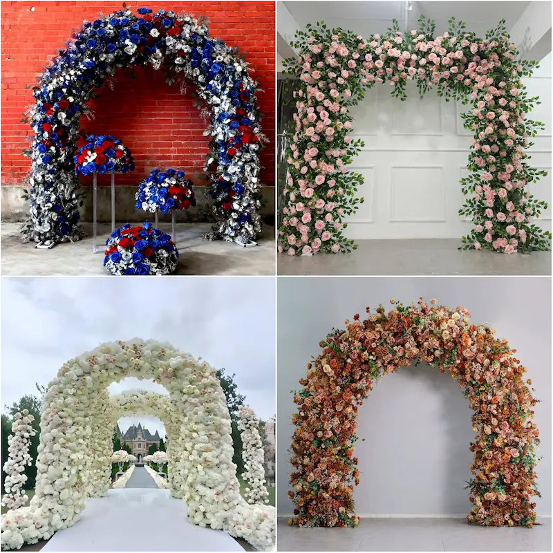 Mixed Pink Rose Flower Arch – Dense Floral Arch with Metal Stand for Wedding Ceremony