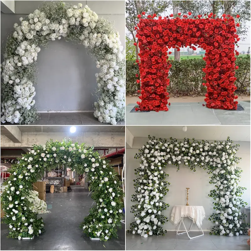 Mixed Pink Rose Flower Arch – Dense Floral Arch with Metal Stand for Wedding Ceremony
