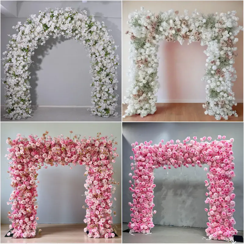 Mixed Pink Rose Flower Arch – Dense Floral Arch with Metal Stand for Wedding Ceremony