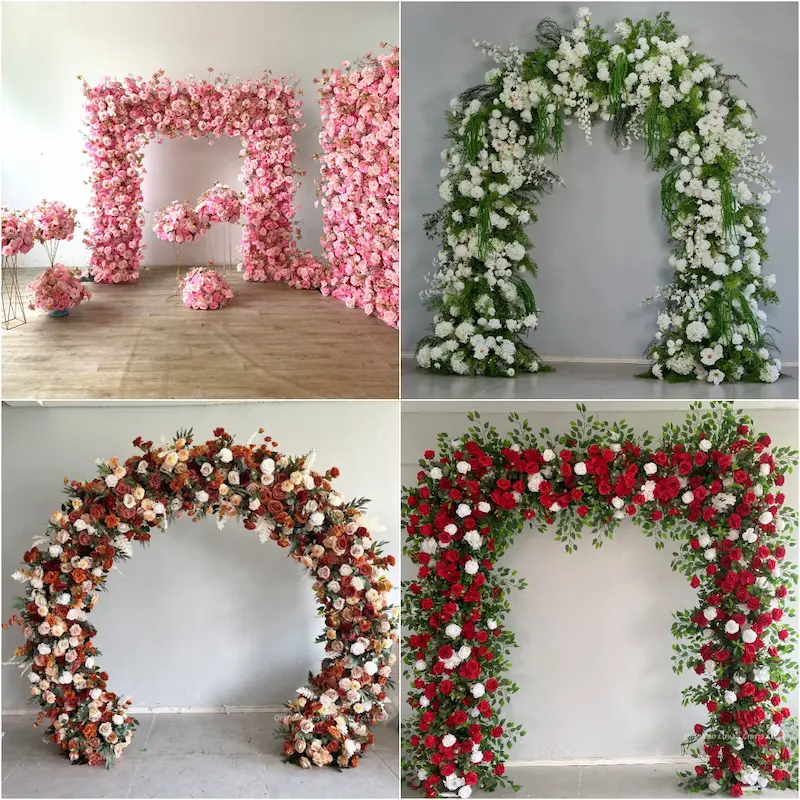 Mixed Pink Rose Flower Arch – Dense Floral Arch with Metal Stand for Wedding Ceremony
