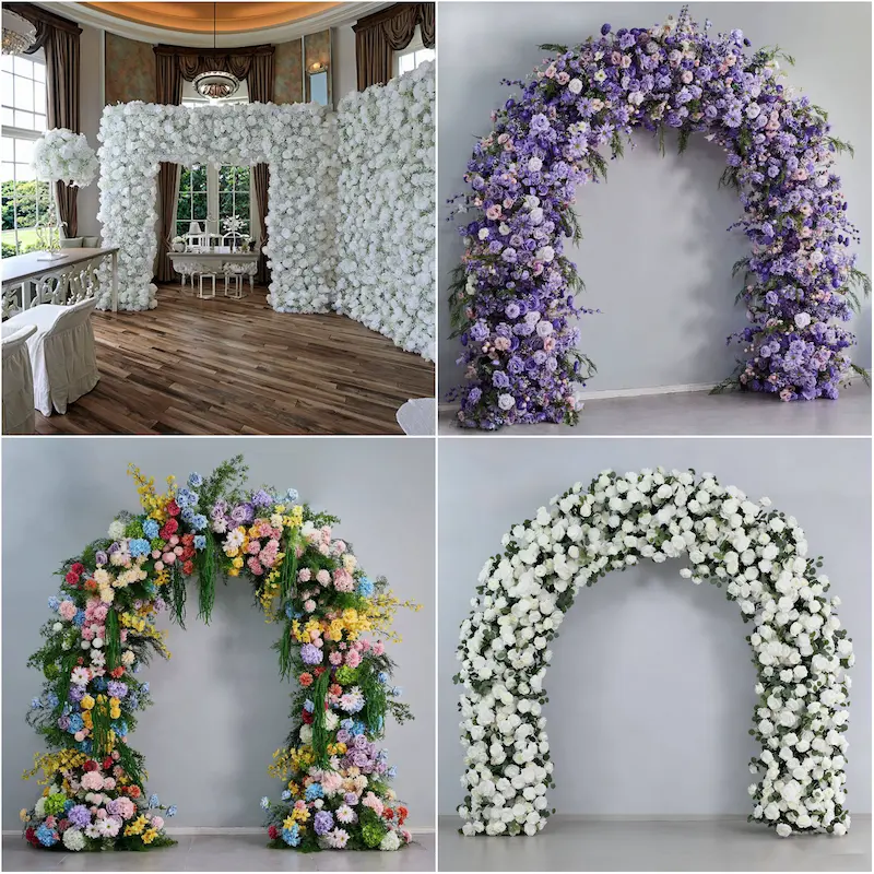 Mixed Pink Rose Flower Arch – Dense Floral Arch with Metal Stand for Wedding Ceremony