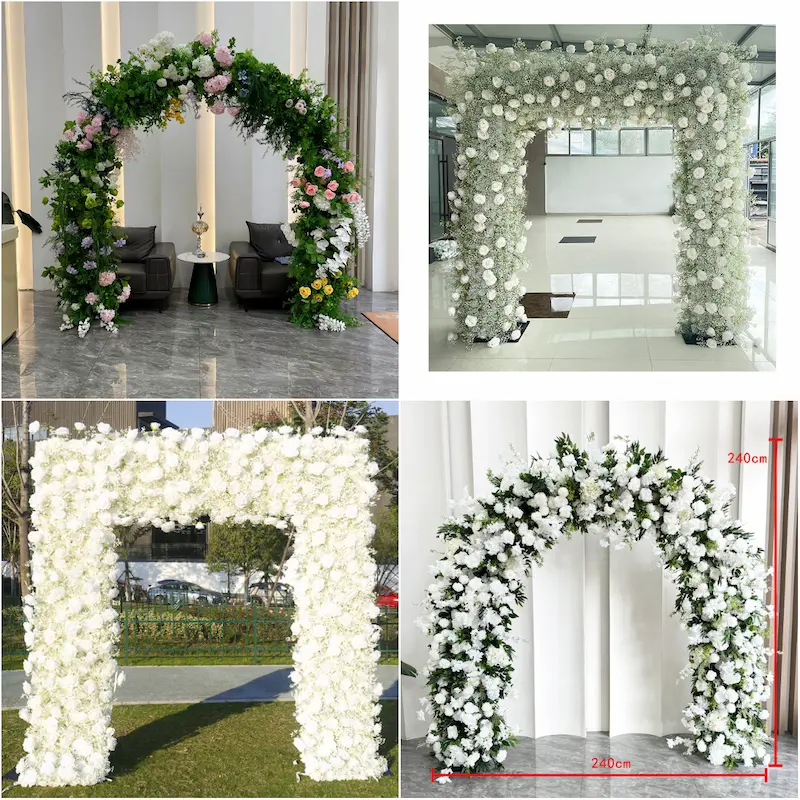 8ft Pink Rose Flower Arch – Dense Blush Pink Floral Arch with Metal Stand for Wedding