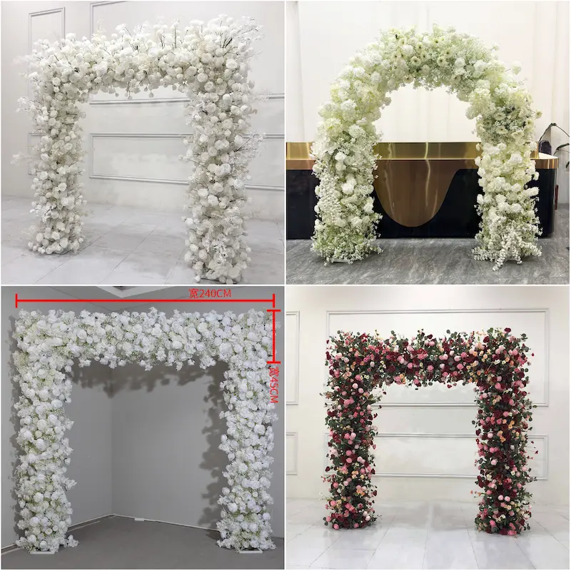 8ft Pink Rose Flower Arch – Dense Blush Pink Floral Arch with Metal Stand for Wedding