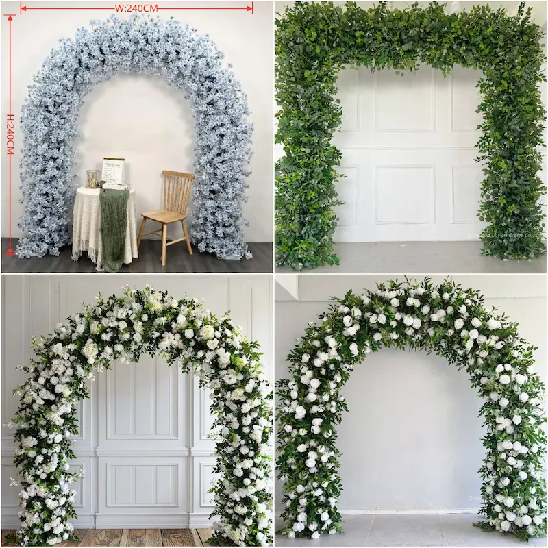 Mixed Pink Rose Flower Arch – Dense Floral Arch with Metal Stand for Wedding Ceremony