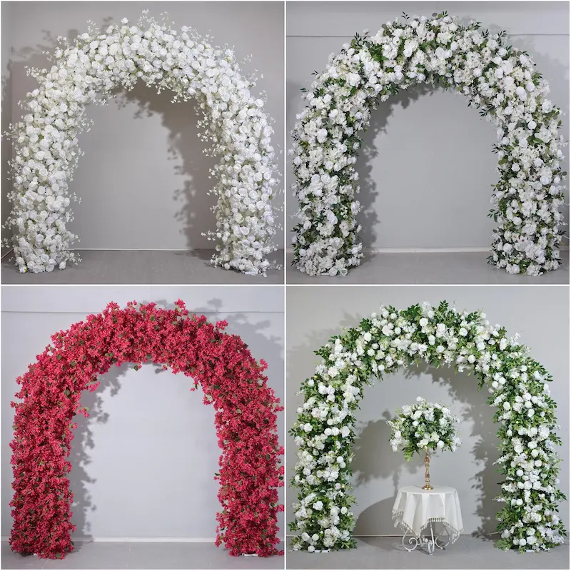 Mixed Pink Rose Flower Arch – Dense Floral Arch with Metal Stand for Wedding Ceremony