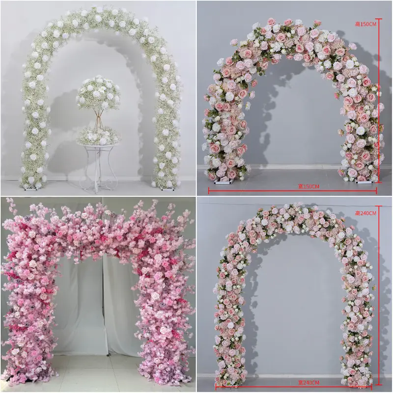 Mixed Pink Rose Flower Arch – Dense Floral Arch with Metal Stand for Wedding Ceremony
