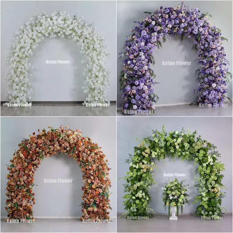 8ft Pink Rose Flower Arch – Dense Blush Pink Floral Arch with Metal Stand for Wedding