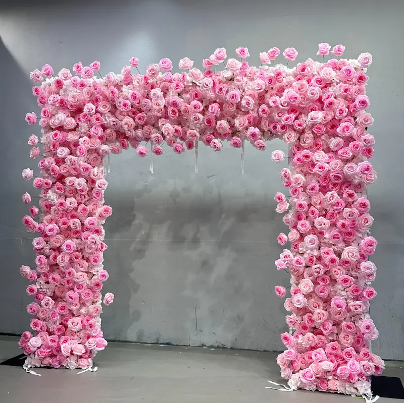 Pink Rose Flower Arch – Premium Gradient Floral Arch with Metal Stand for Wedding Ceremony