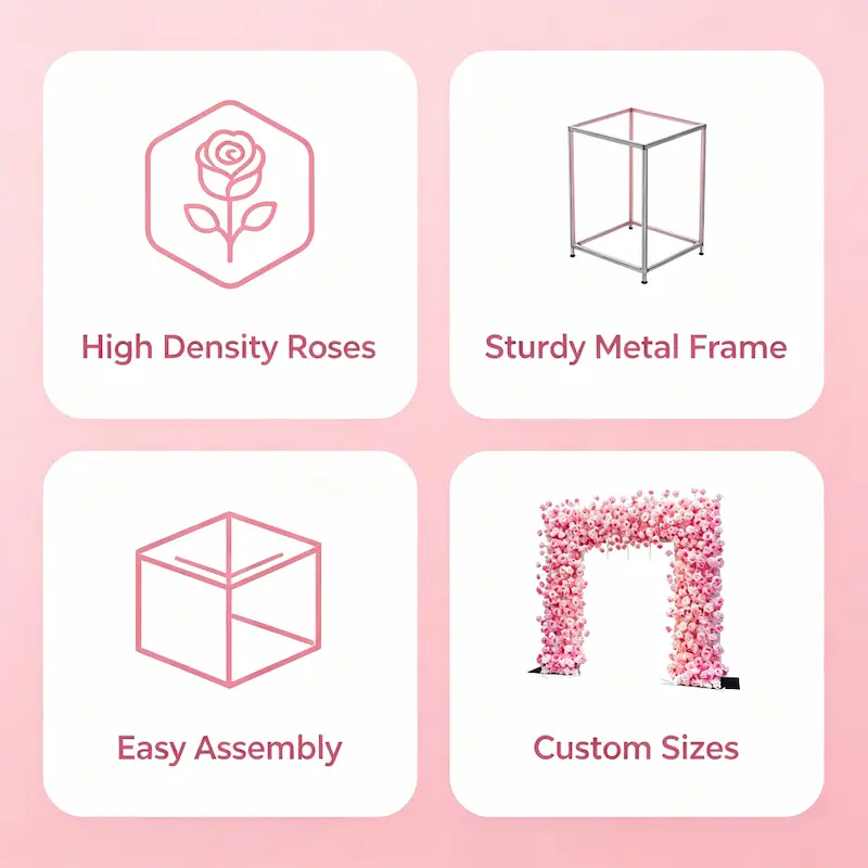 Pink Rose Flower Arch – Premium Gradient Floral Arch with Metal Stand for Wedding Ceremony