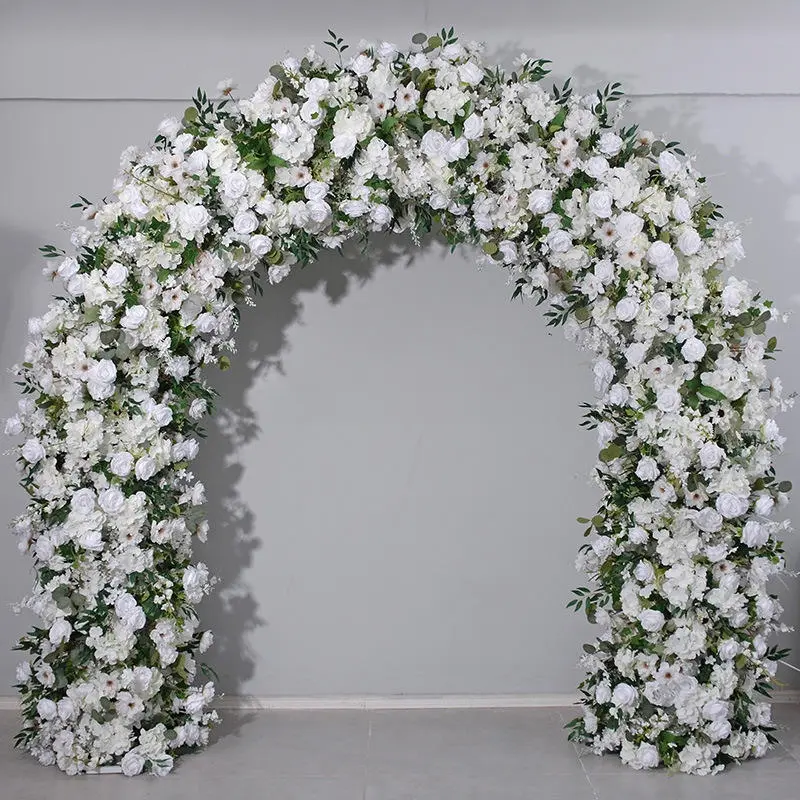 White & Green Flower Arch – Natural Rose Floral Arch with Eucalyptus Greenery for Outdoor Wedding Ceremony