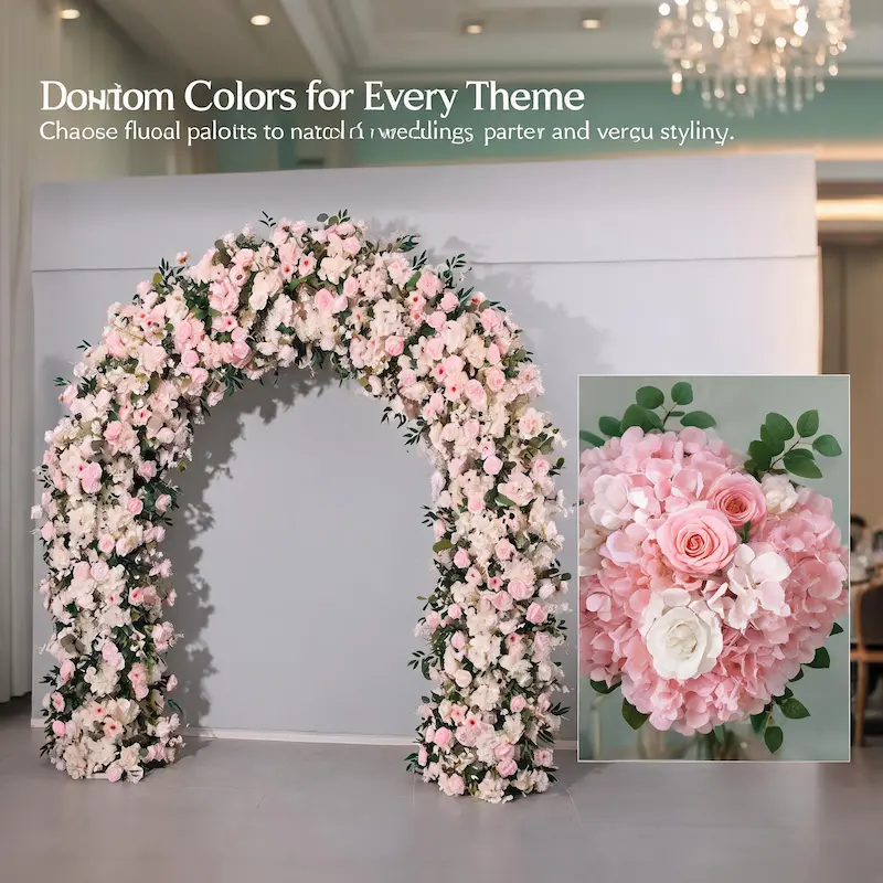 White & Green Flower Arch – Natural Rose Floral Arch with Eucalyptus Greenery for Outdoor Wedding Ceremony