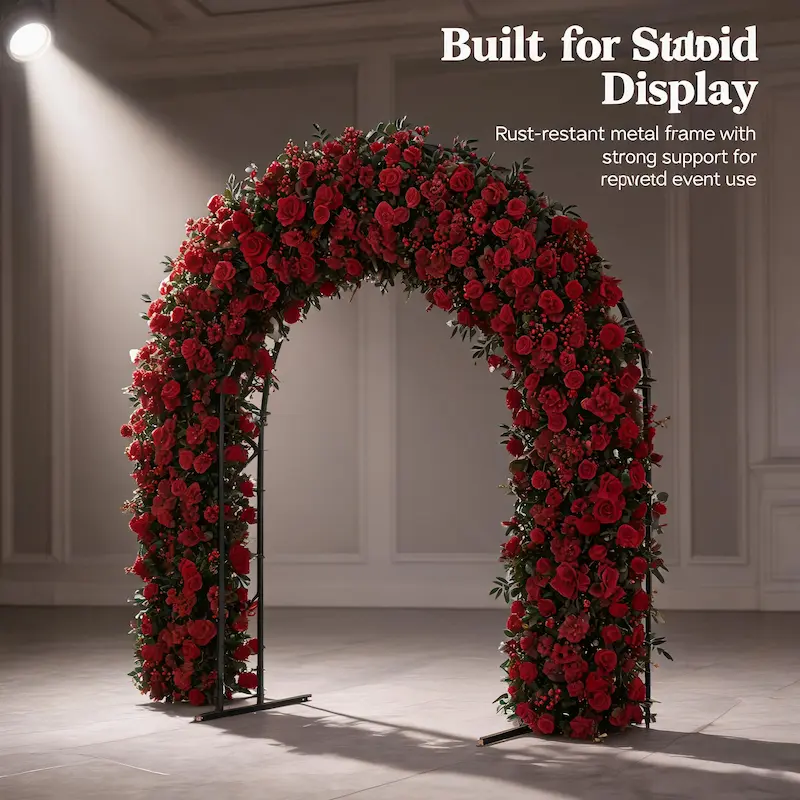 White & Green Flower Arch – Natural Rose Floral Arch with Eucalyptus Greenery for Outdoor Wedding Ceremony