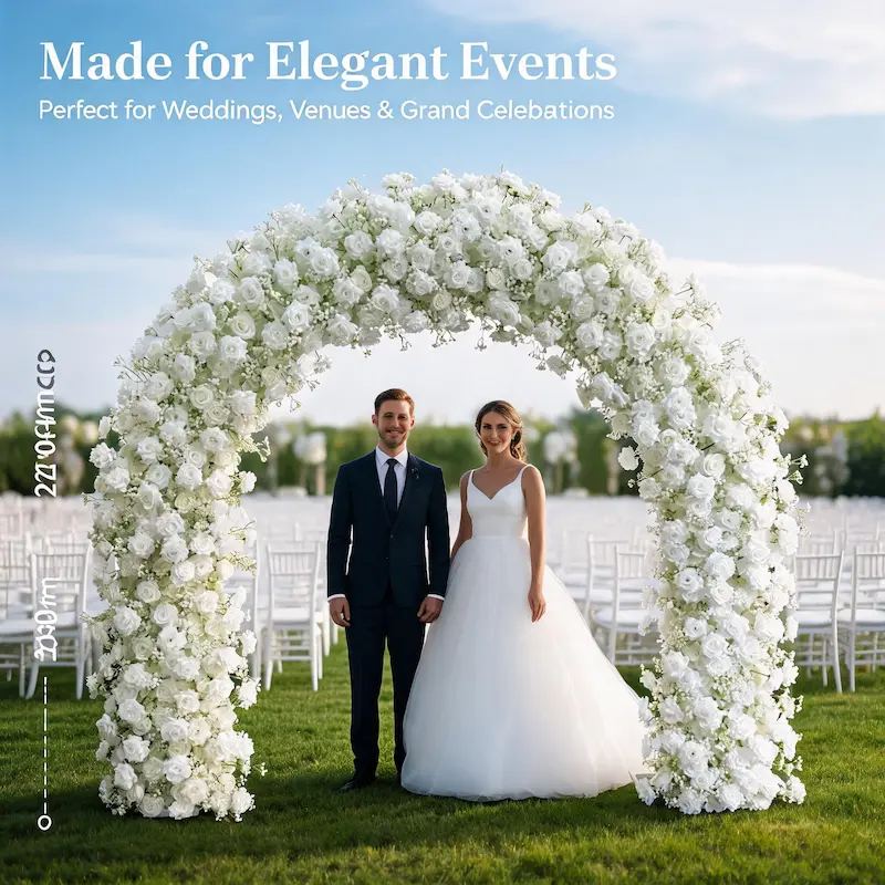 White Wedding Arch – Luxury Dense Full-Coverage Flower Arch for Wedding Ceremony